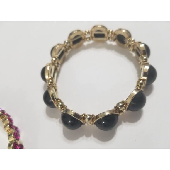 Two bracelets one bangle 2 1/2" pink stones one stretch black bead b18* - Picture 4 of 9